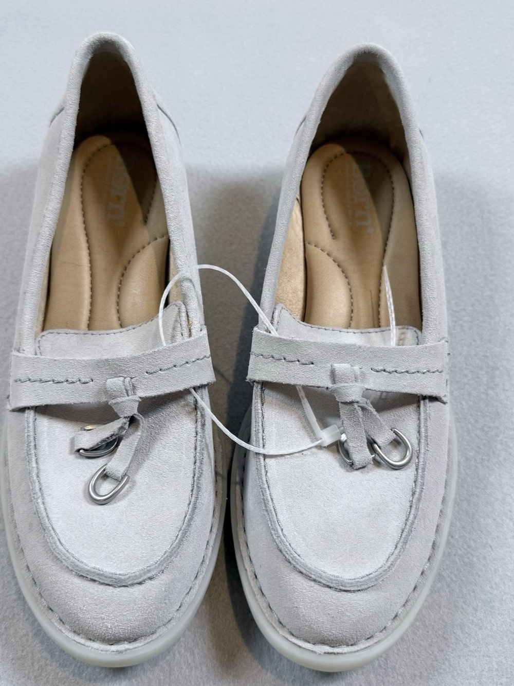Born Gray Suede Platform Loafers Fringe Tassel Size 6